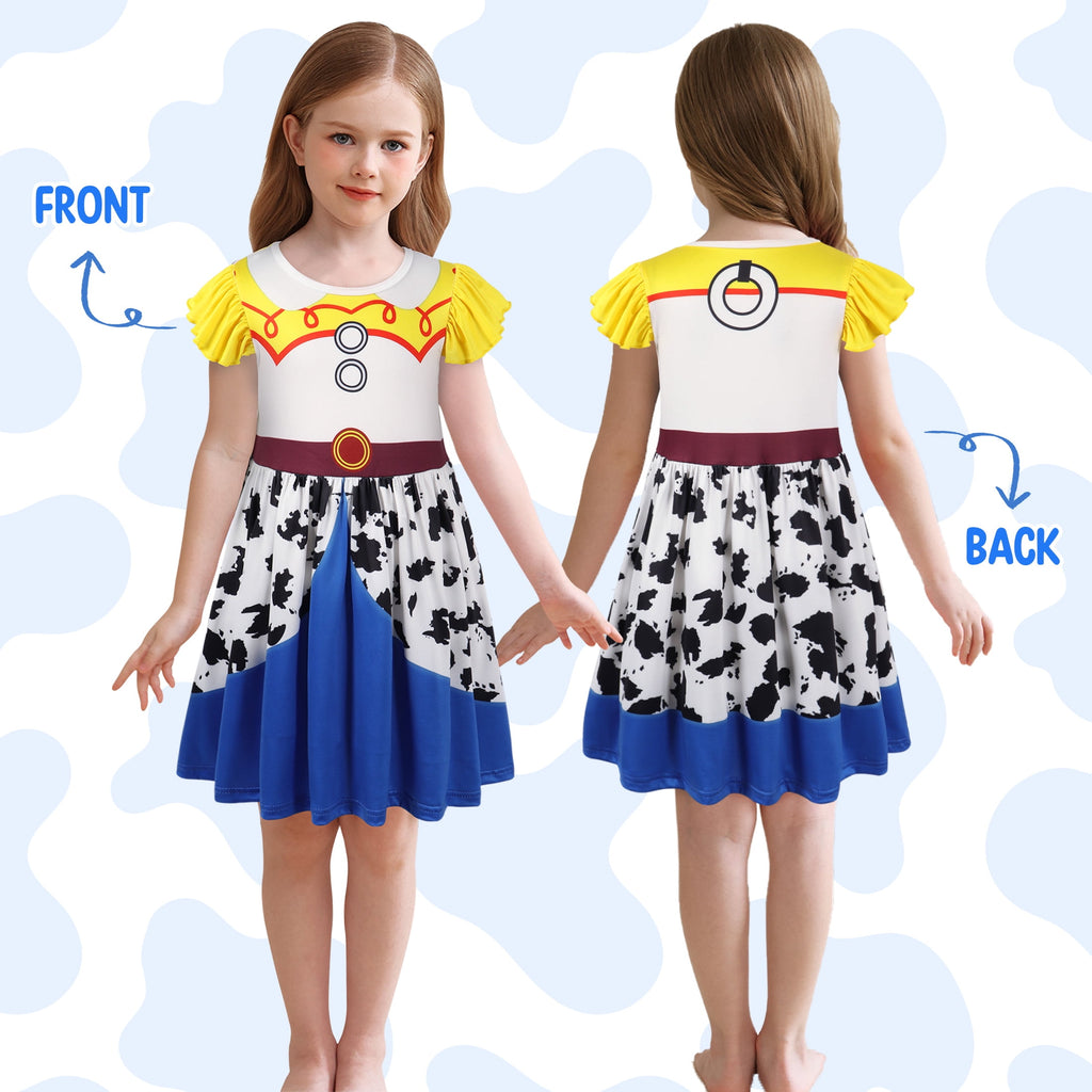 Benylion Cowgirl Costume for Girl Summer Dress Western Dress Up Outfit for Kids Halloween Cosplay Party Dresses Ruffle Sleeve for 5-6 Years