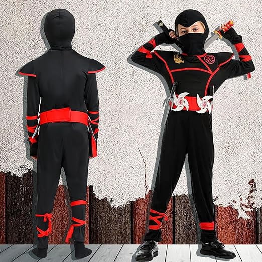 skyllc Ninja Costume Kids, Boys Ninja Costume with Accessories for Halloween Christmas Carnival Birthday Party,Size L