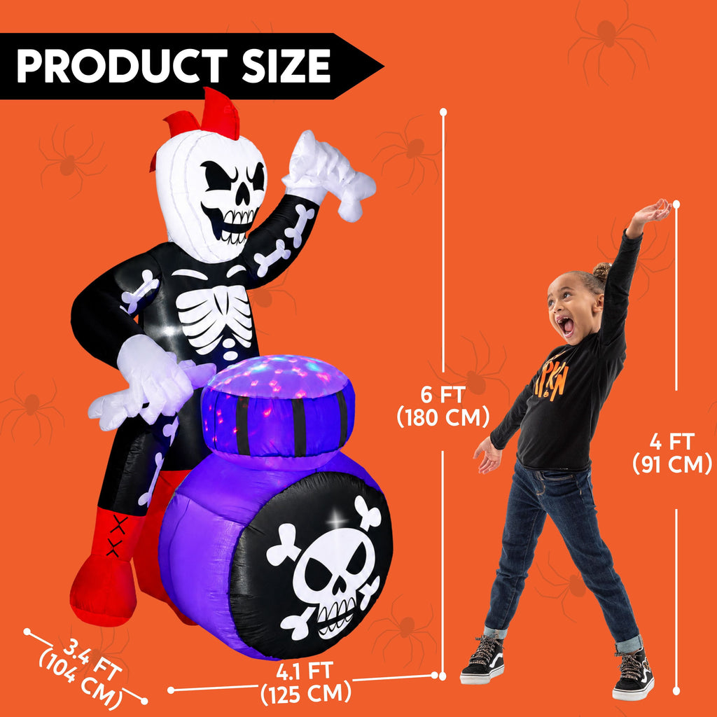 Joyfy 8 FT Halloween Inflatable Skeleton Dinosaur with Build-in LEDs Pumpkin Decorations,Halloween Outdoor Decorations Blow up Yard Decorations