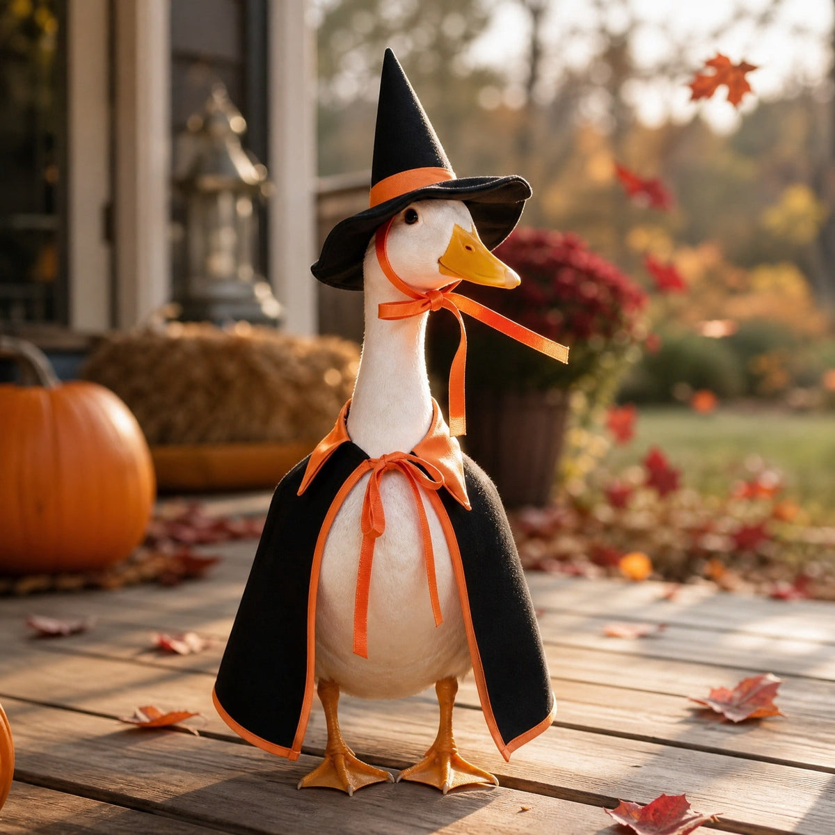 Thanksgiving Harvest Outfit for 23" Porch Goose, Goose Fall Theme Dress in White&Orange with Headwear Fall Harvest Decor for 23" Goose Outdoor Patio Yard Lawn Decoration