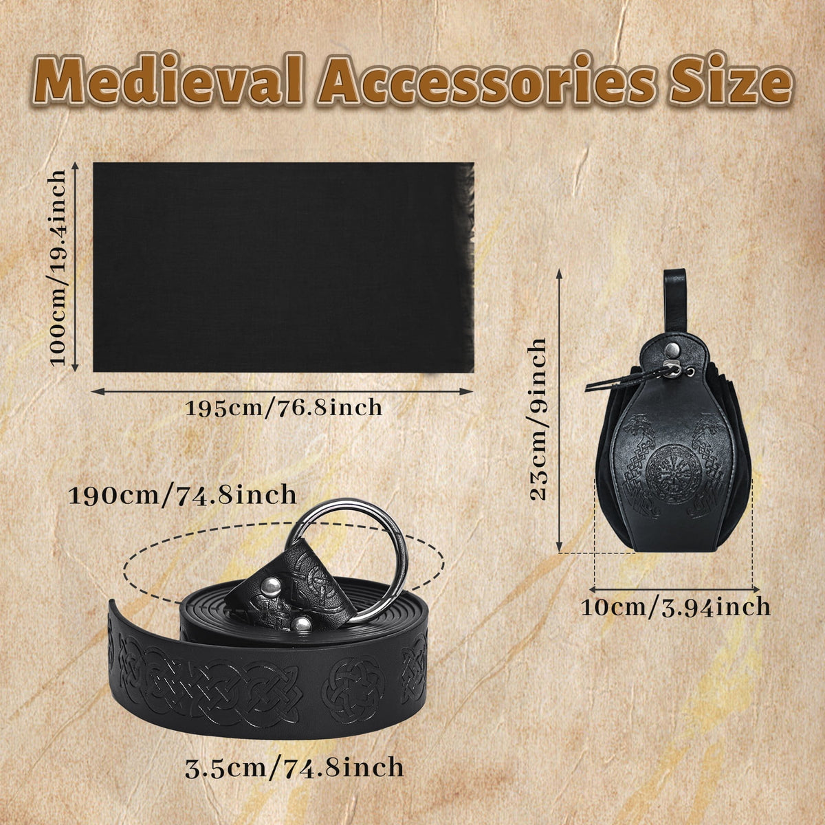WASFDN 5 Pcs Men's Renaissance Costume Medieval Pirate Shirt Ankle Banded Pants Viking Costume Accessories Set,Style 2,M