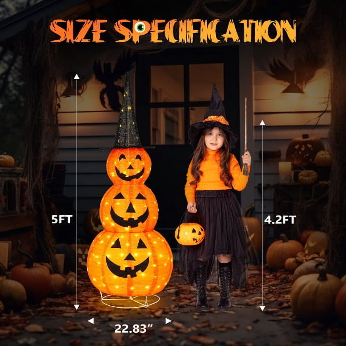 5ft Lighted Pop-Up Pumpkin, 100 LED Lights, Durable Indoor/Outdoor Use, Easy Assembly for Halloween Decor