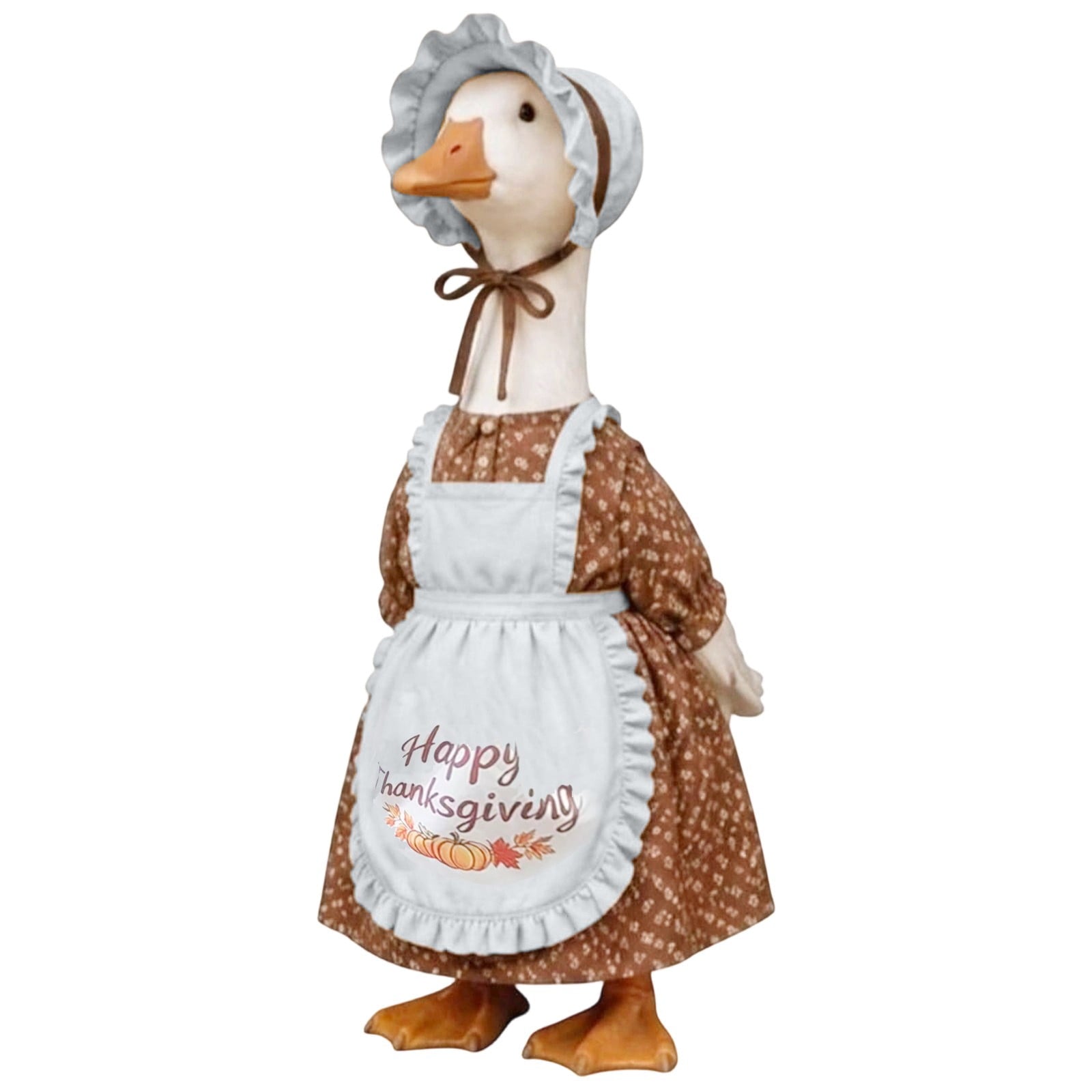 Thanksgiving Harvest Outfit for 23" Porch Goose, Goose Fall Theme Dress in White&Orange with Headwear Fall Harvest Decor for 23" Goose Outdoor Patio Yard Lawn Decoration