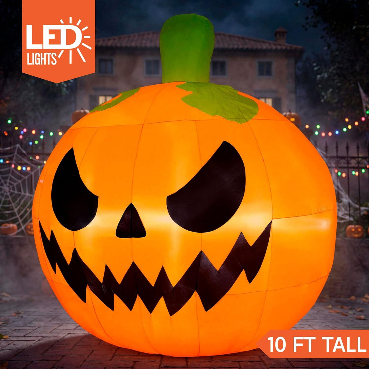 Joyfy 7 ft Halloween Inflatable Long Pumpkin with Witch's Cat Decorations Inflatables with Build-in LEDs,Halloween Decor Outdoor Blow Up Yard Decorations