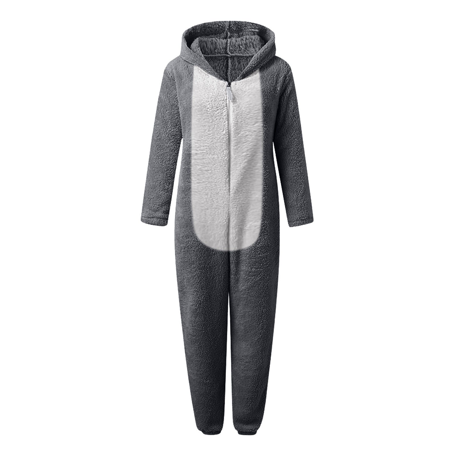 QATAINLAV Sherpa Fleece Jumpsuit for Women Winter Warm Fuzzy Onesie Pajamas Cute Cat Hooded Romper Casual Zip Up Overalls Sleepwear Black XL