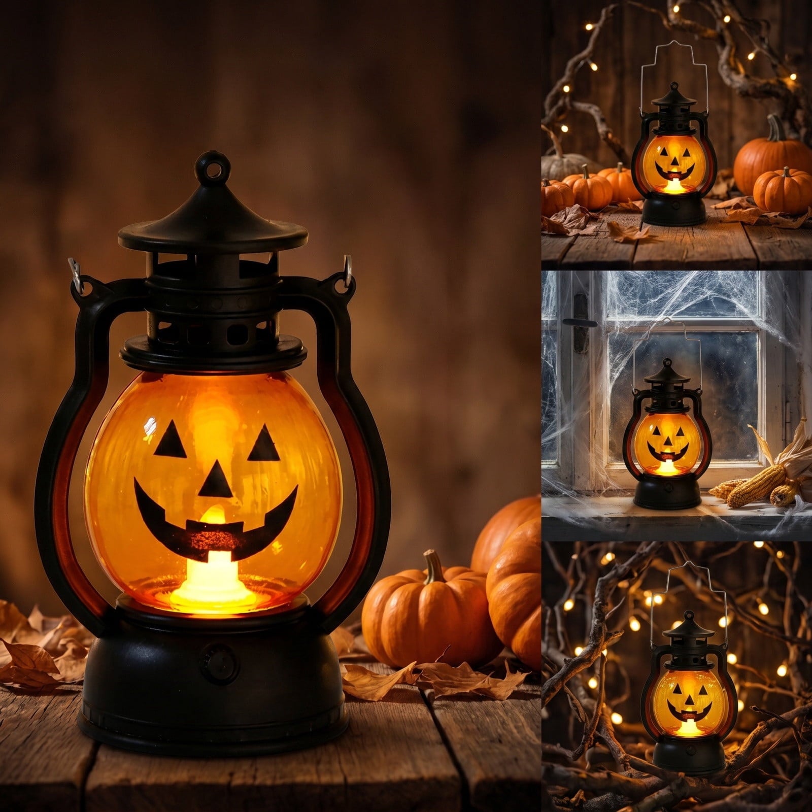 Cheapark Halloween Lanterns Decorations, Battery Operated Black Pumpkin Witch Lanterns, Flickering Light For Indoor Party Home Decor