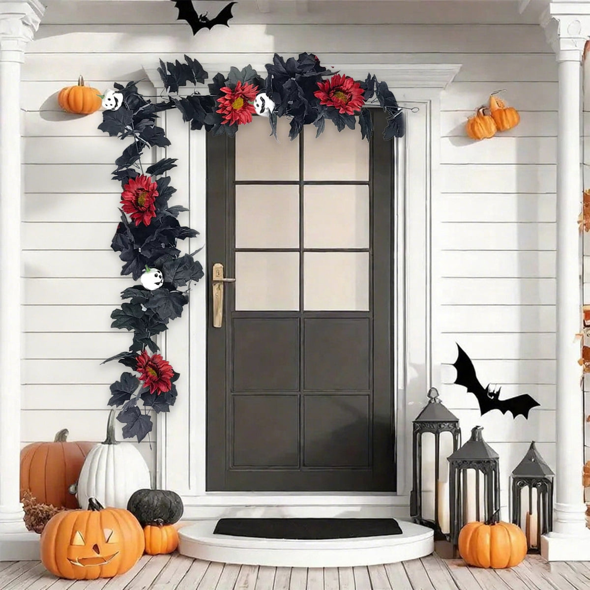 AZXY Halloween Decor, Halloween Indoor Decor, Halloween Tabletop, Artificial White Silk Rose Stems, Gothic Fake Floral Bouquet, Halloween Decorations for Home Table Party Decor