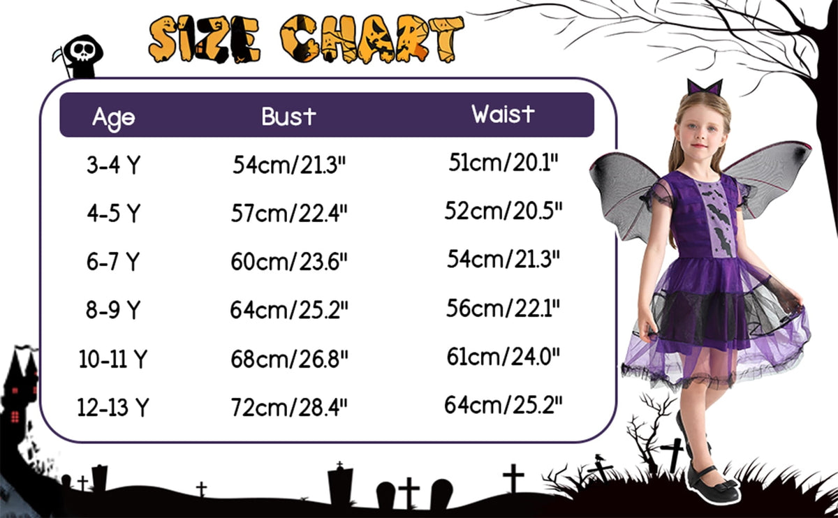 Halloween 3-13Y Children Girls Vampire Witch Bat Cosplay Dress Carnival Party Toddler Kids Halloween Costume Dress Up