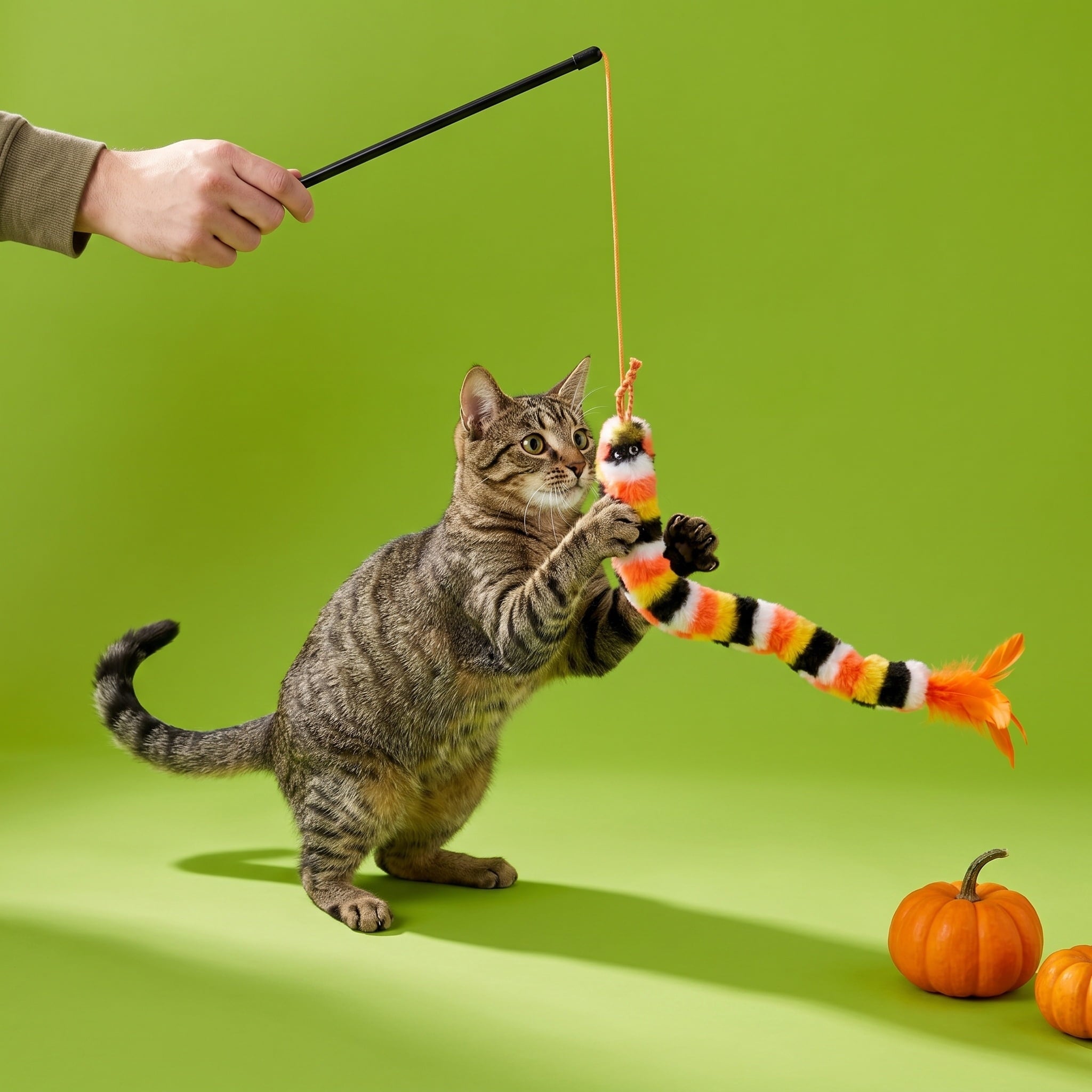 Vibrant Life Halloween Teaser Wand and Crinkle Ball Cat Toy Set, Orange and Black