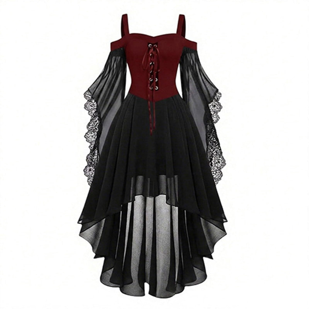 Witch Dress Women 2026 Halloween Costumes Woman Adults Medieval Vampire Butterfly Sleeve Mesh Gothic Outfits Red S