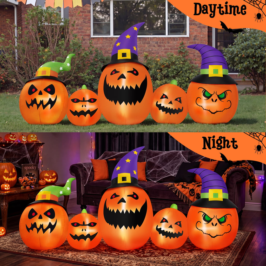 Firstness 8FT Halloween Inflatable Pumpkins Blow ups Outdoor Decorations, Five Pumpkins with LED Lights for Party Yard