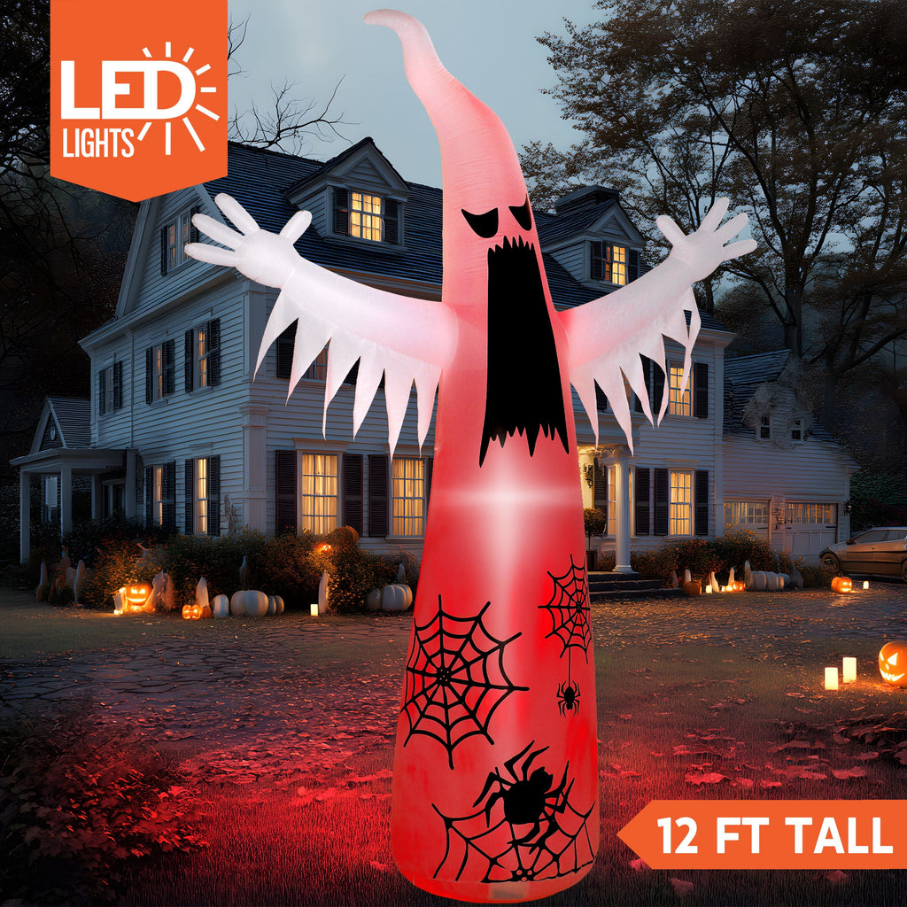 Joyfy 12 ft Halloween Inflatable Outdoor Ghost,Giant Ghost Blow Up Decor with Built-in LED Lights,inflatables with Build-in LEDs,Spooky Outdoor Decorations for Yard & Lawn