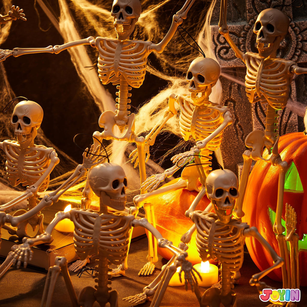Joyfy 5 Pcs Halloween Skeleton Decorations,16 inch Full Body Poseable Skeleton with Movable Joints for Halloween Indoor Outdoor Party,Graveyard,Haunted House Accessories,White