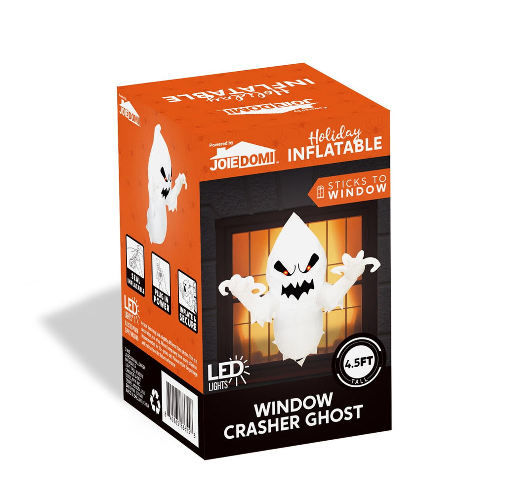 Joyfy 4.5 FT Halloween Inflatable Decorations Outdoor Scary Flying Ghost Broke Out from Window with Built-in LED Blow Up Inflatable for Window Decoration Yard Garden Lawn Decor