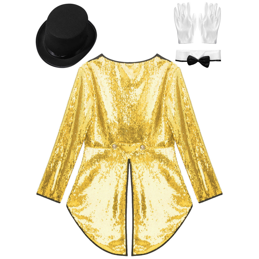 iiniim Women Magician Cosplay Sequin Tailcoat Circus Showman One-Button Tuxedo Jacket Outfits Red M