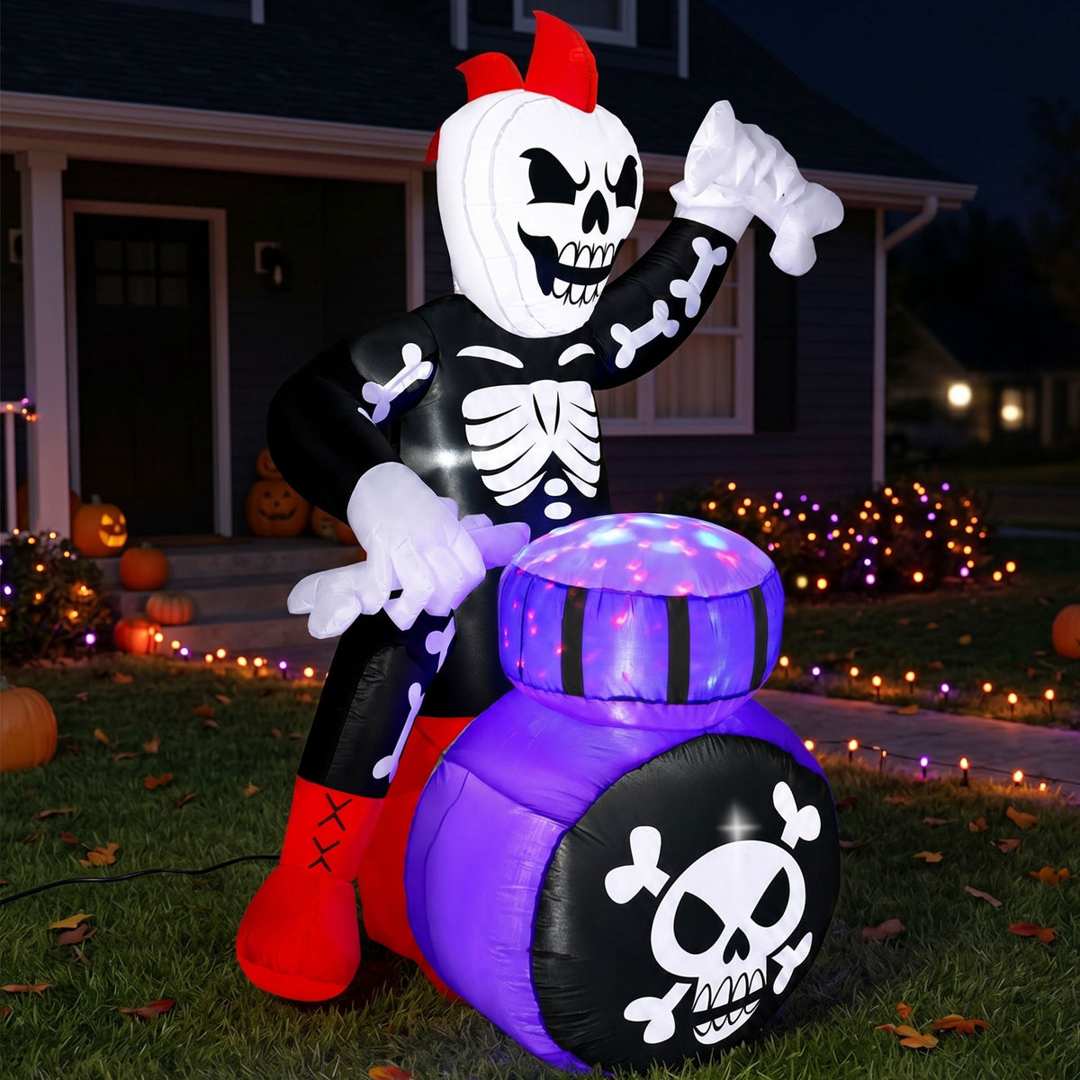 Joyfy 8 FT Halloween Inflatable Skeleton Dinosaur with Build-in LEDs Pumpkin Decorations,Halloween Outdoor Decorations Blow up Yard Decorations