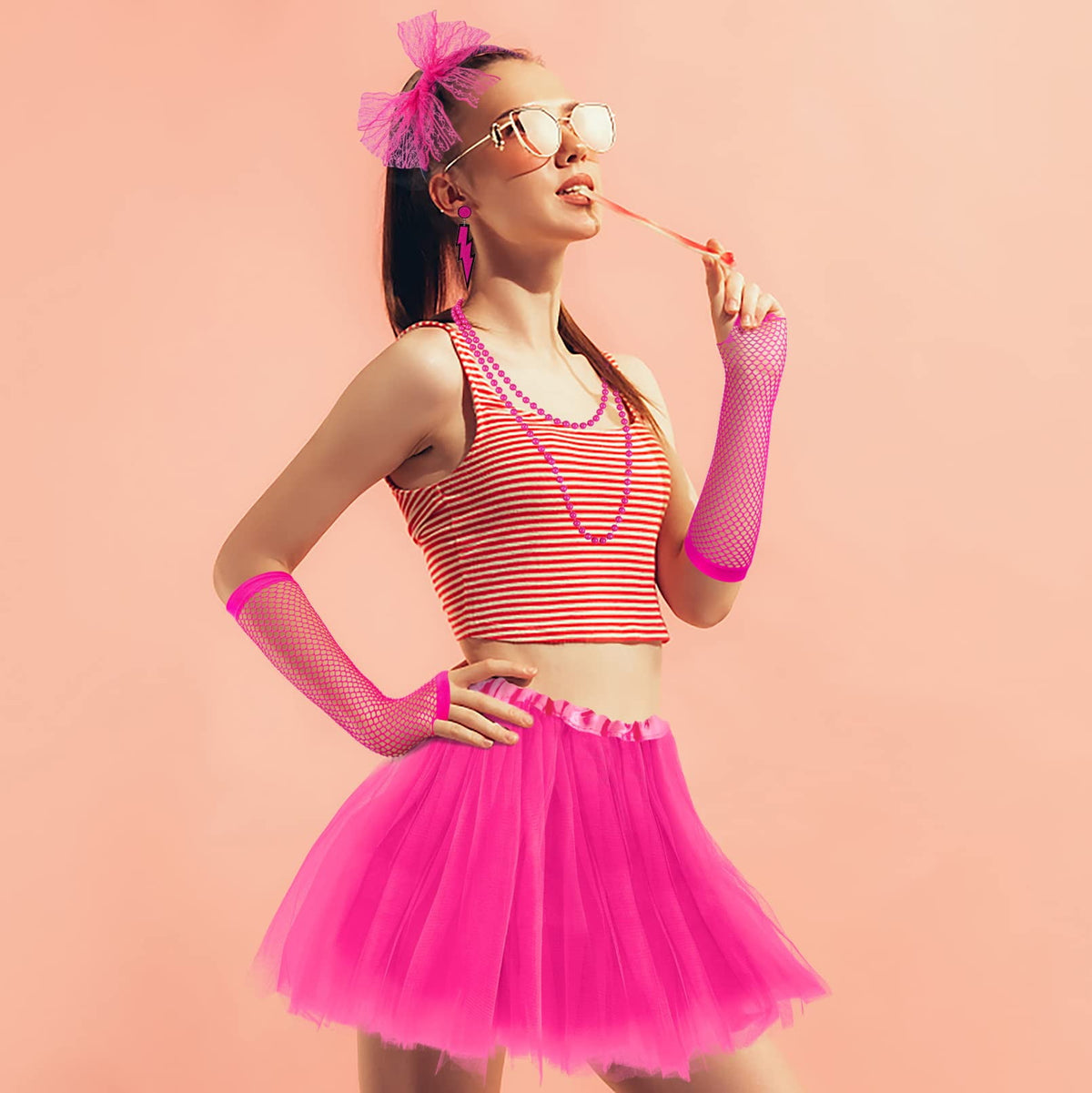 Loritta 80s Costumes for Women Fancy Outfit Accessories Set with Fishnet Gloves Leg Warmers Tutu Skirts for Theme Party