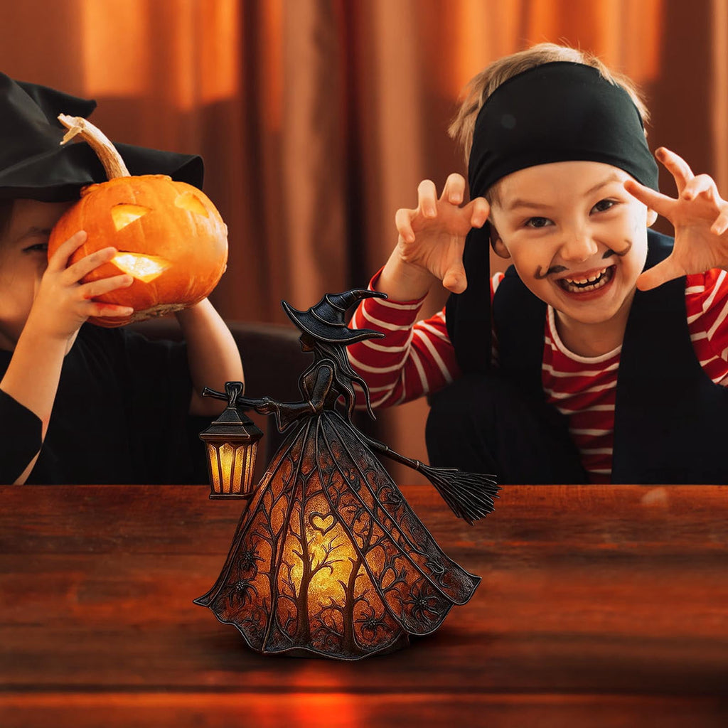 XEOVHV Halloween Witch Lamp, Light Up Witch Figurine, Spooky Table Night Light for Halloween Decoration, Stained Gothic Witches Led Lamp, Holiday Decorations for Bedroom