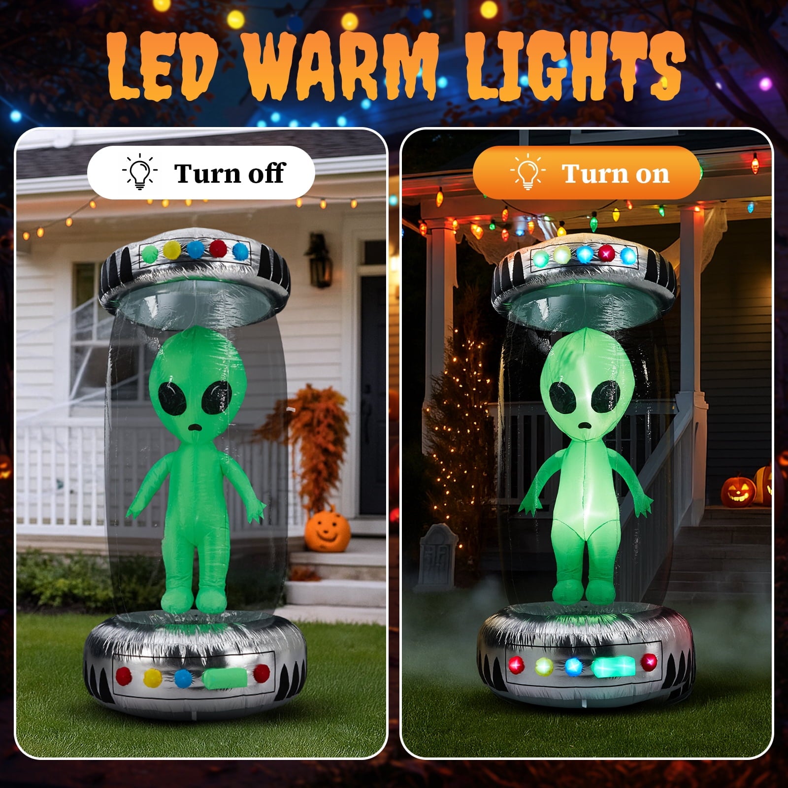 UBesGoo 8' Halloween Inflatables UFO Alien Decoration Outdoor Light-up Holiday Decoration Halloween Decoration