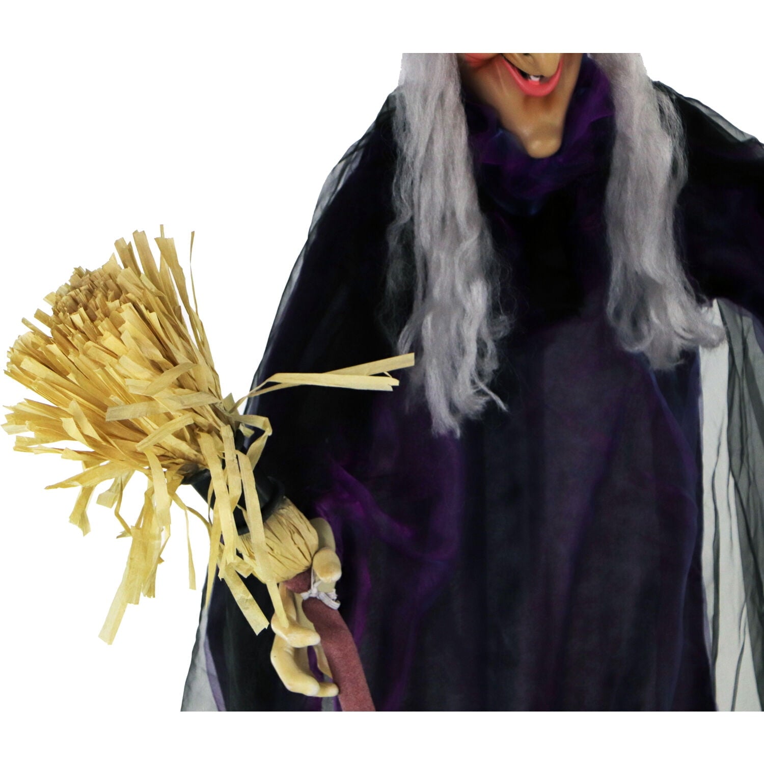 Haunted Hill Farm Life-Size Animated Talking Witch w/ Broomstick, 6 ft Halloween Decoration, HHWITCH-5FLSA