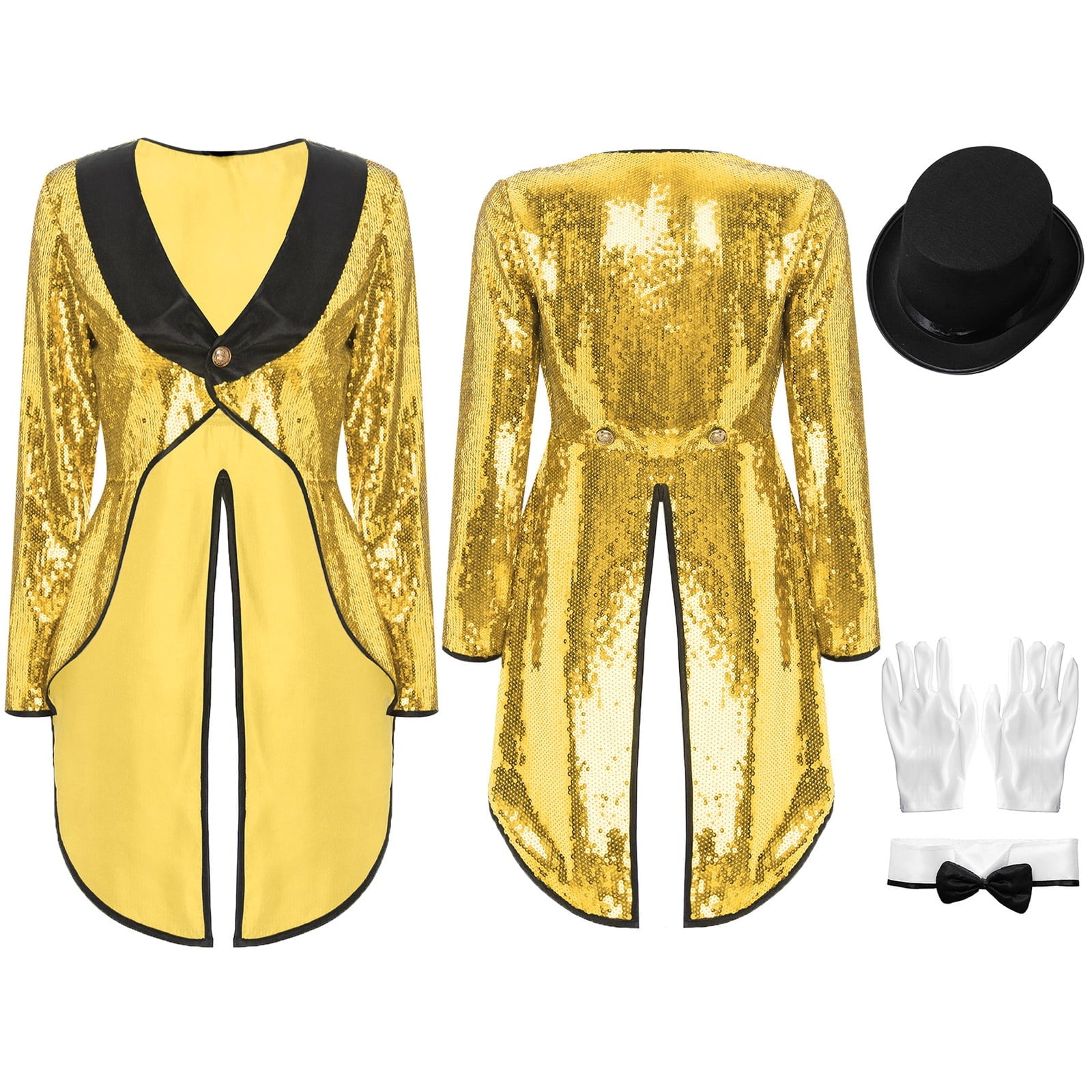 iiniim Women Magician Cosplay Sequin Tailcoat Circus Showman One-Button Tuxedo Jacket Outfits Red M