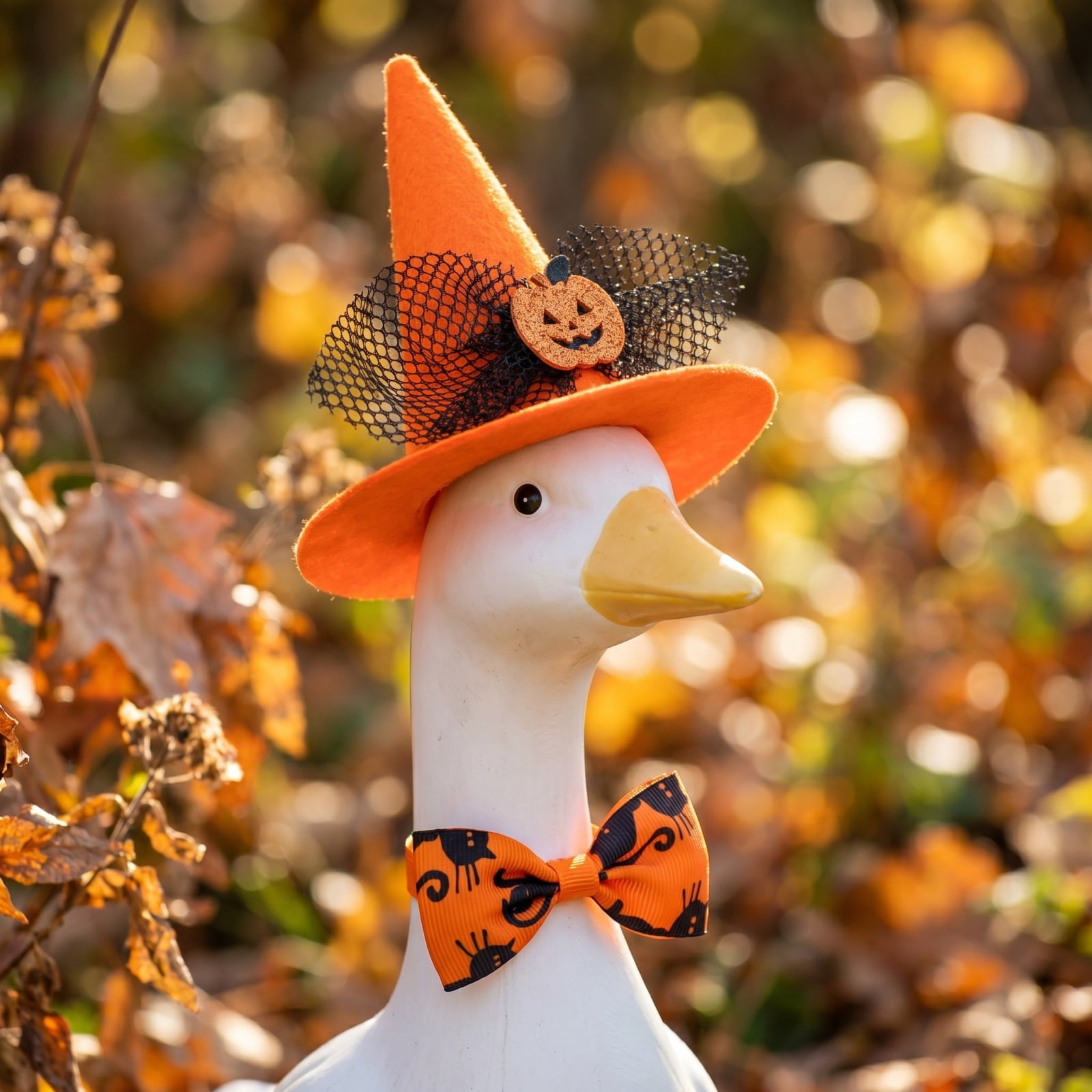 Outdoor Holiday Yard Decor, 23 Inch Porch Goose Outfits, Halloween Pumpkin Themed Porch Goose Clothes, Porch Goose Set with Hat and Treat Bag, Fits Standard 23 Inch Large Porch