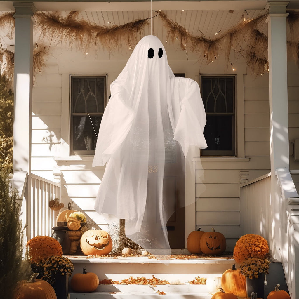 Joyfy 47inch Halloween Decorations Outdoor Hanging Ghost,Light up White Ghosts with Spooky Warm White LED Light,Halloween Outdoor Yard Porch Decorations,Haunted House Decorations