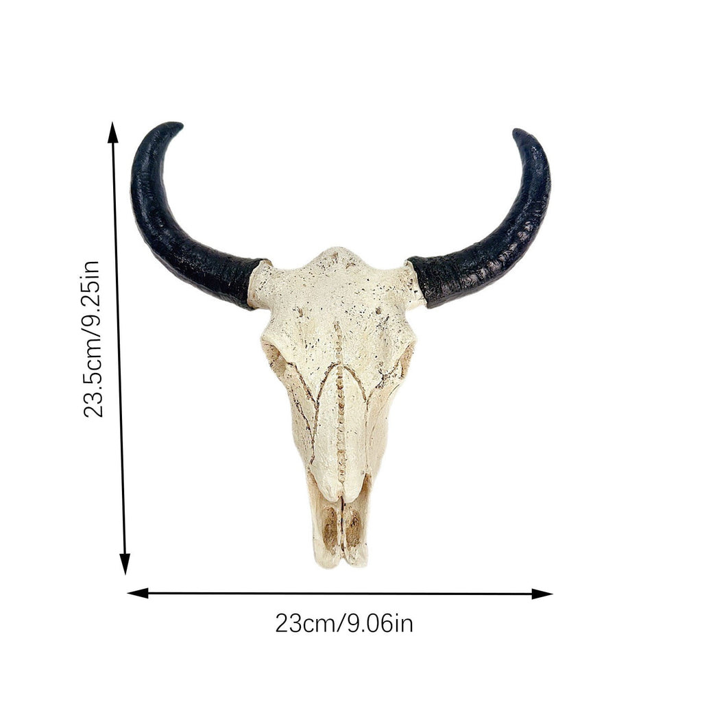Cadancy Halloween Decorations 3D Animal Skull Bull Horns Wall Mount Art Rustic Farmhouse Wall Decor Gothic Skeleton Head Sculpture for Living Room Bedroom Home Decoration