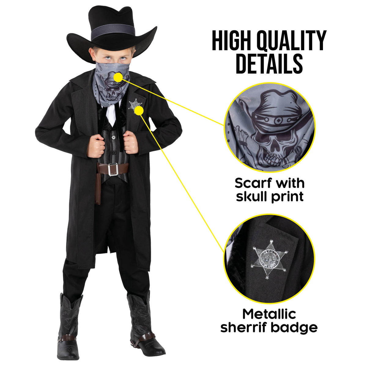 Morph Western Sheriff Costume Boys Halloween Costume for Boy Black Medium