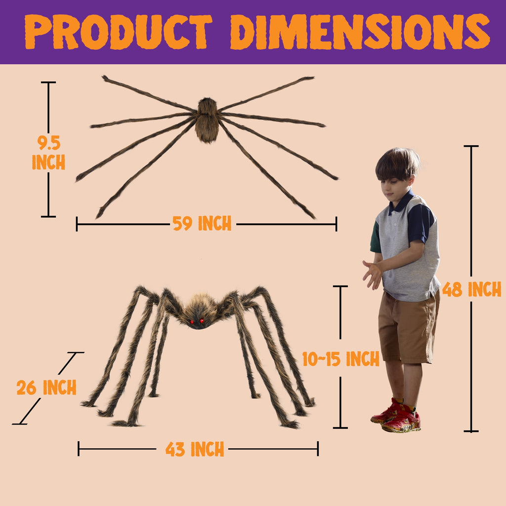 Joyfy 5 ft Scary Giant Spider Halloween Decorations Outdoor,Poseable Spider Lifelike Hairy Prop for Yard,Haunted House,Tree or Porch Party Decorations,Black