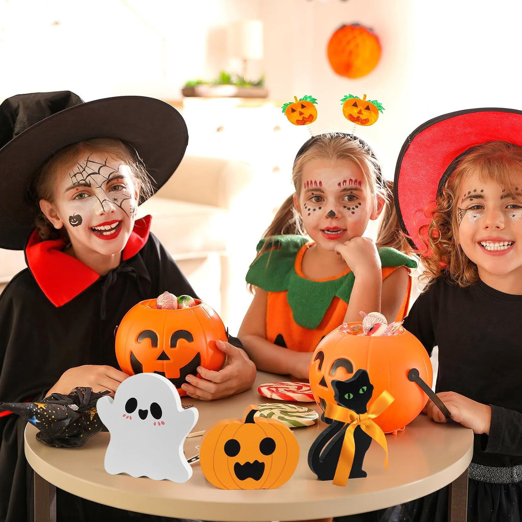 Halloween Decorations Indoor Halloween Tiered Tray Decorations Cute Ghost Wooden Decor Halloween Tabletop Decorations Pumpkin Blocks Signs for Home Decoration Set of 3