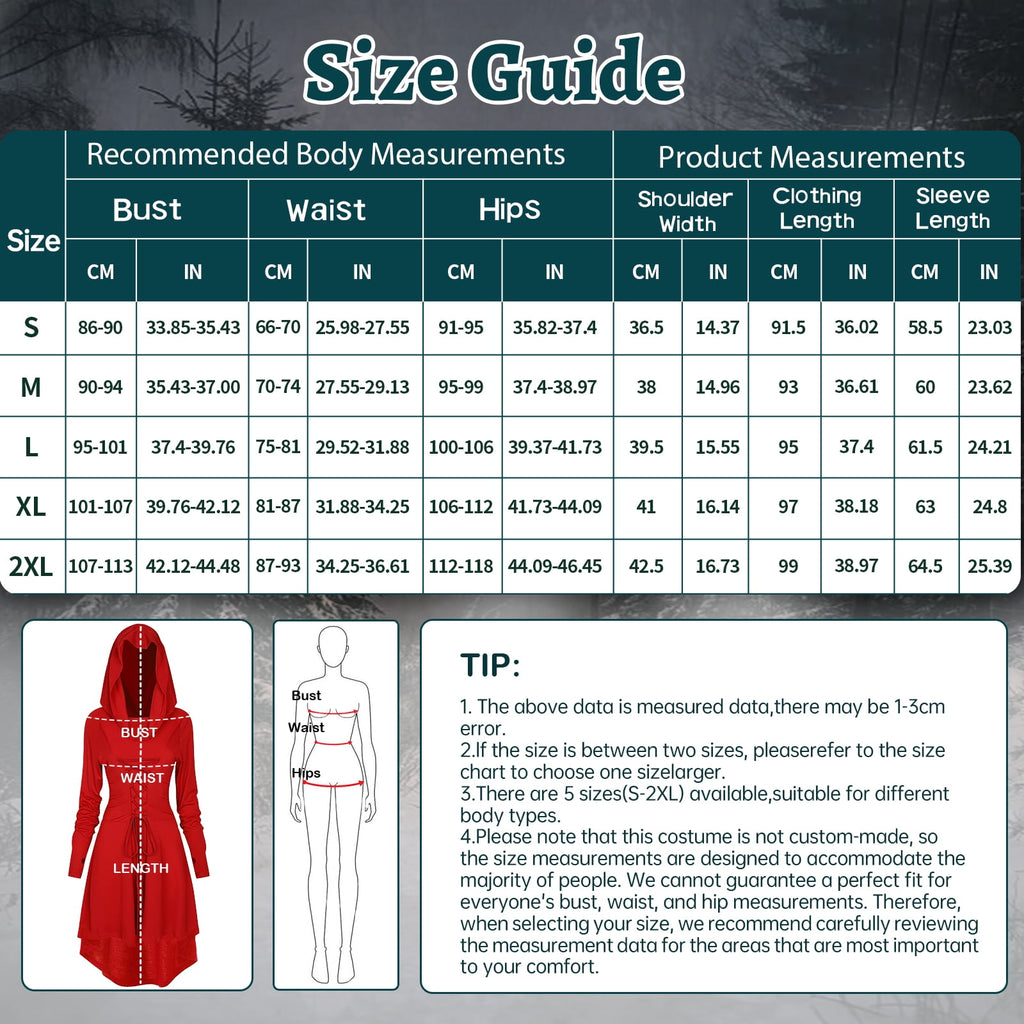 WASFDN Womens Renaissance Costumes Hooded Robe Lace Up Renaissance Dress Women Halloween Vintage Medieval Cloak(Green,L)