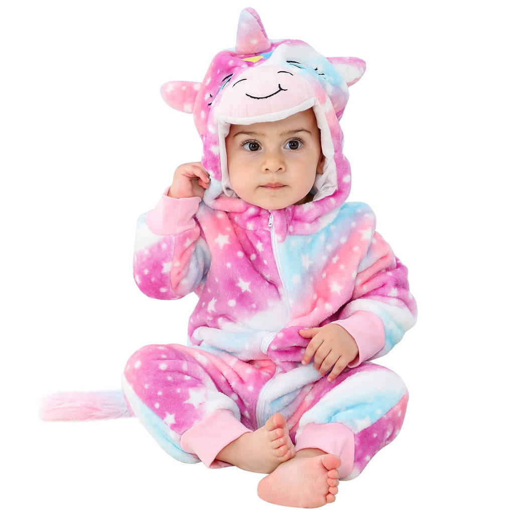 WIBACKER 0-3T Unisex Baby Animal Costume Winter Autumn Flannel Hooded Romper Christmas and Halloween Dinosaur Cosplay Jumpsuit