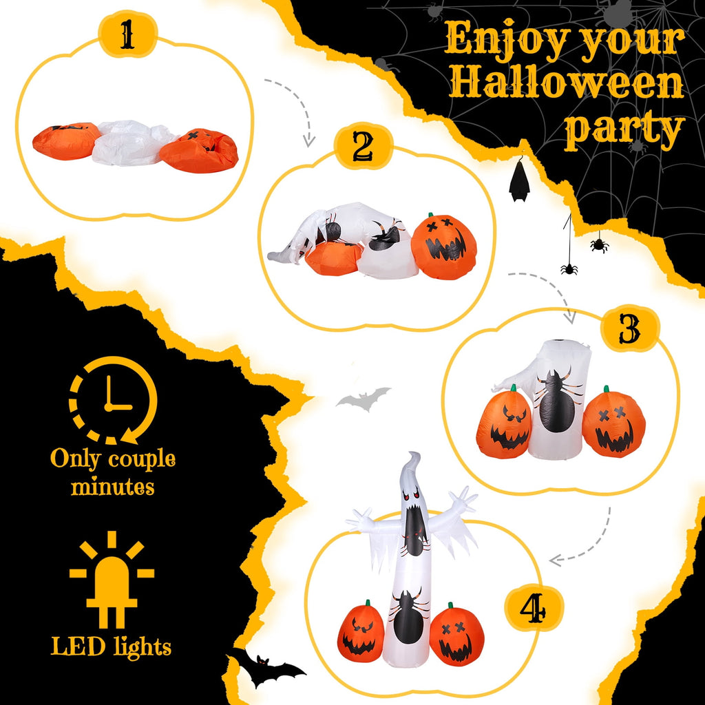 Ktaxon 12' Halloween Inflatables Outdoor Halloween Decoration Giant Ghost with 2pcs Pumpkin Blow up Decor