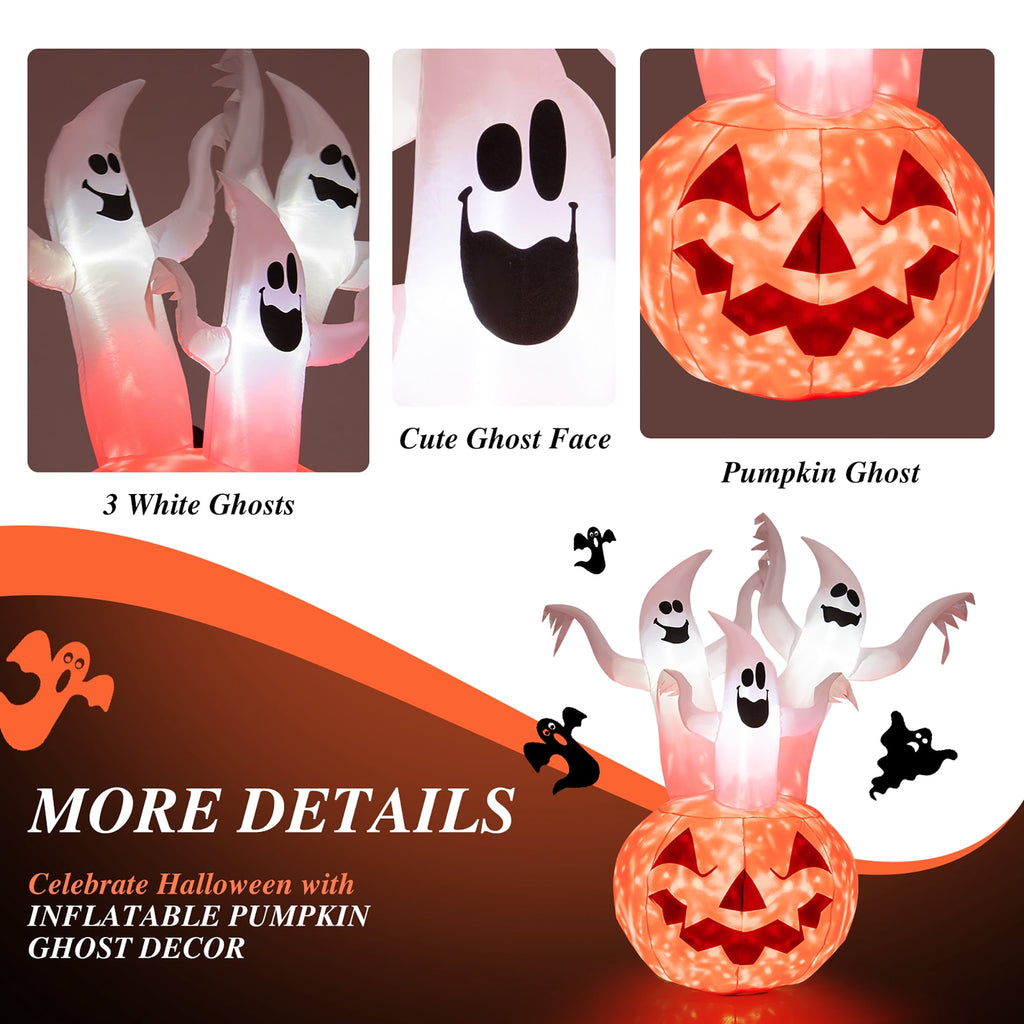 Costway 6 FT Inflatable Halloween Tree White Ghosts with Pumpkin Decor w/ Rotating Lamp