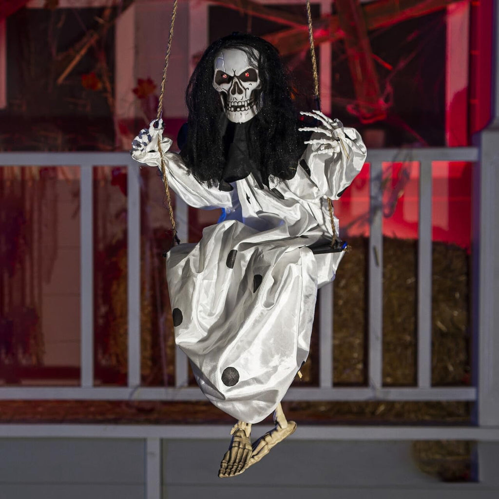 Joyfy 2 Packs Halloween Decorations Outdoor Hanging Swinging Skeleton Ghosts,3 ft Light Up Creepy Grim Reaper Decorations for Halloween Hanging Decorations Indoor Outdoor Yard