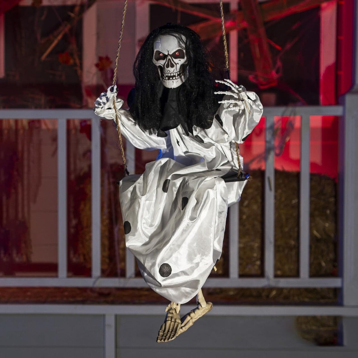 Joyfy 2 Packs Halloween Decorations Outdoor Hanging Swinging Skeleton Ghosts,3 ft Light Up Creepy Grim Reaper Decorations for Halloween Hanging Decorations Indoor Outdoor Yard
