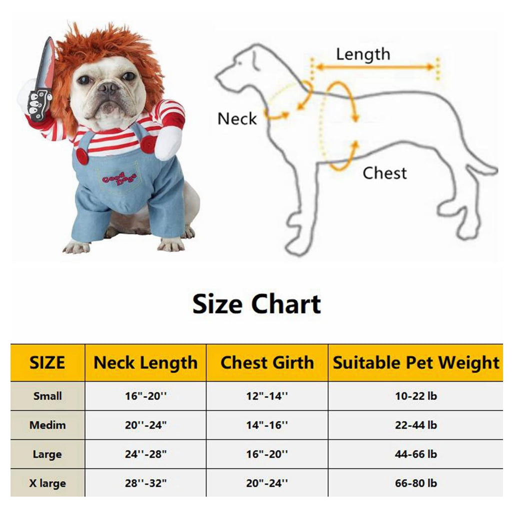 WILLED Pet Deadly Doll Halloween Costume, Funny Dog Christmas Cosplay, Adjustable Party Dress Up Outfit for Small Medium Large Dogs