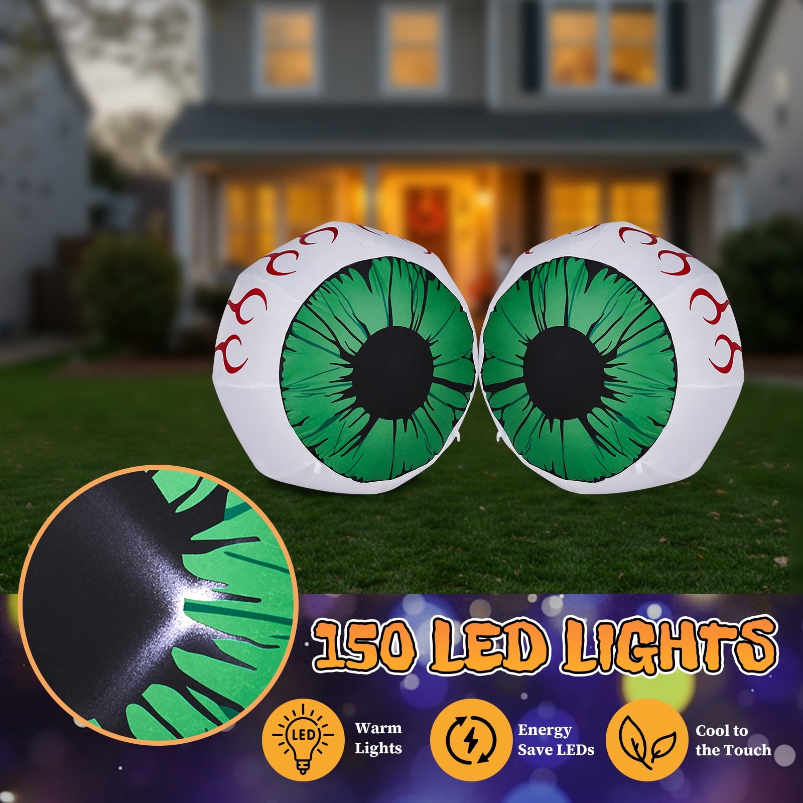 2 Packs Halloween Inflatables Large Set of Lighted Eyes Decoration 3FT Blow Ups Green Eyes for Yard Inflatable Halloween Decor Outdoor with LEDs Party Supplies Blow up Decoration for Indoor Outdoor