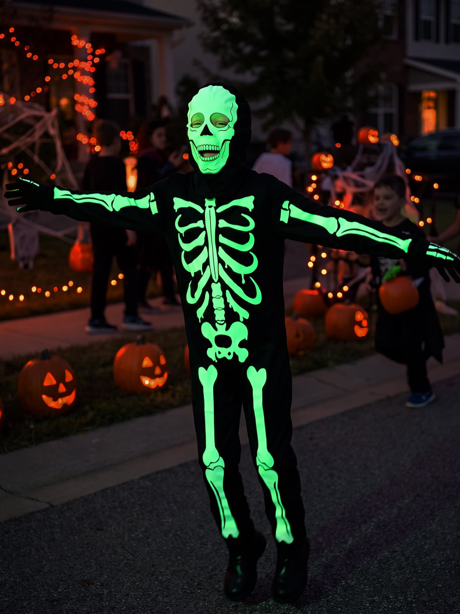 Kids Boys Halloween Skeleton Costume Glowing in The Dark with Mask Gloves Fancy Dress Outfit Green 4-12 Years