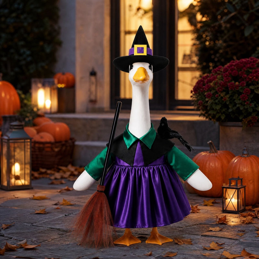 Thanksgiving Harvest Outfit for 23" Porch Goose, Goose Fall Theme Dress in White&Orange with Headwear Fall Harvest Decor for 23" Goose Outdoor Patio Yard Lawn Decoration