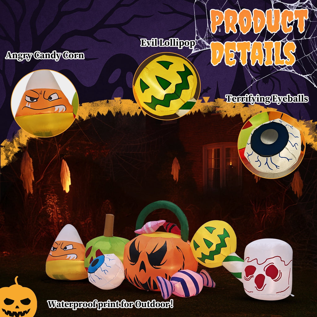 Zimtown 8 FT Halloween Inflatables Pumpkin Candy, Halloween Decoration Blow up Pumpkins and Eyes w/ Build-in LEDs for Halloween Party