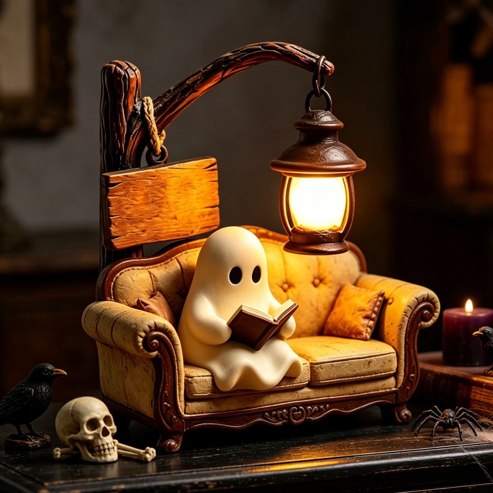 Outdoor Safe Halloween Ghost Figurine With Pumpkin Candy Bowl, Front Porch and Yard Statue, Indoor Outdoor Decorative Ghost for Treats and Decor
