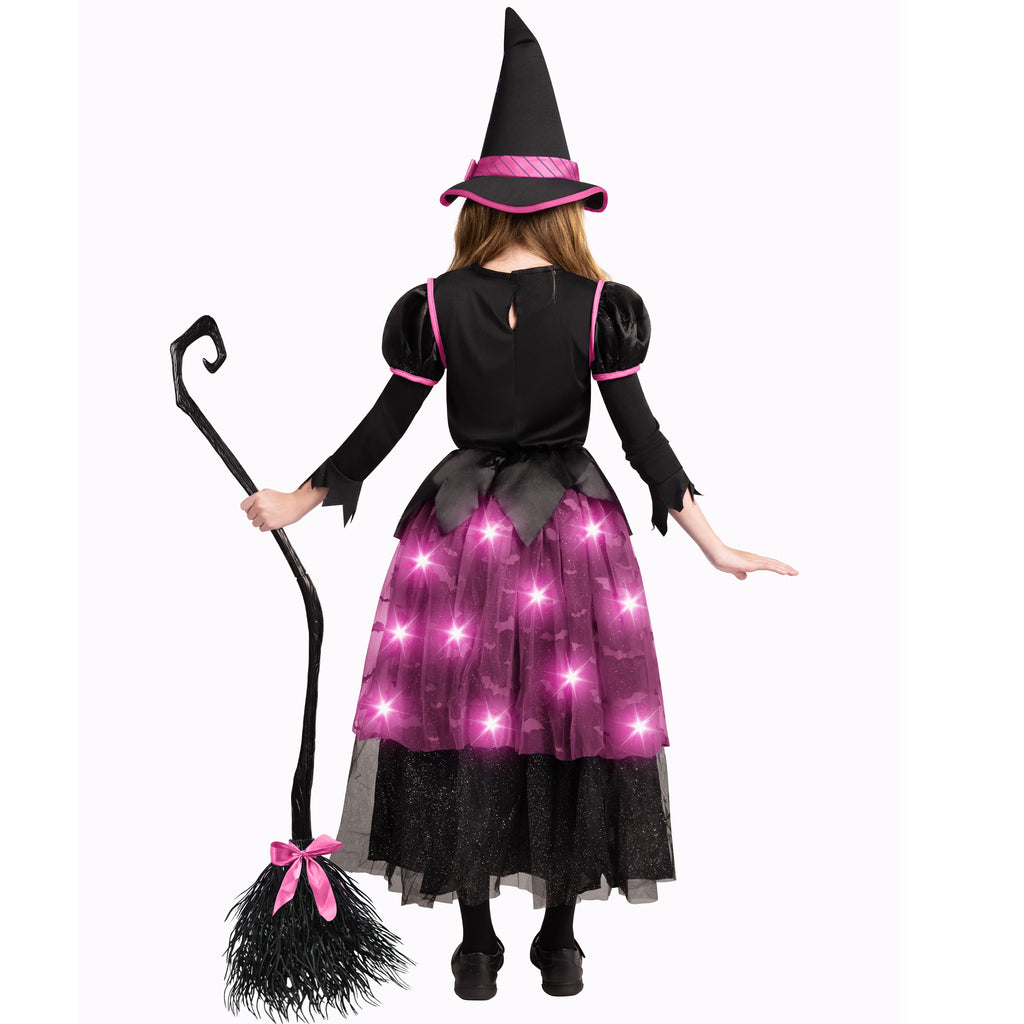 Joyfy Light up Witch Costume for Girls,Starry Witch Dress with Broom Hat for Kids and Toddlers, Perfect for Halloween Party Dress-up Cosplay Age 5-7