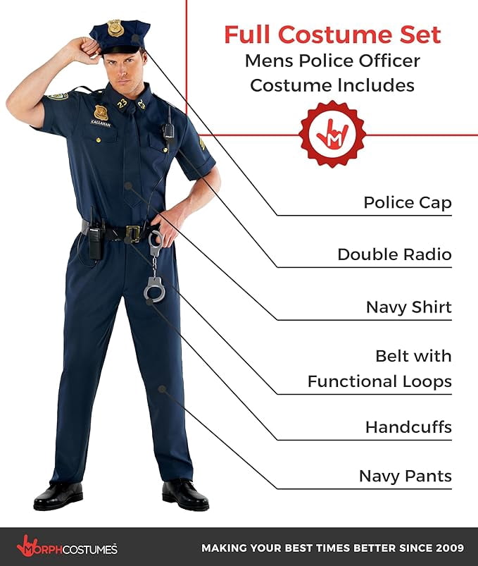 Morph Police Officer Mens Halloween Costume For Mens Blue Medium