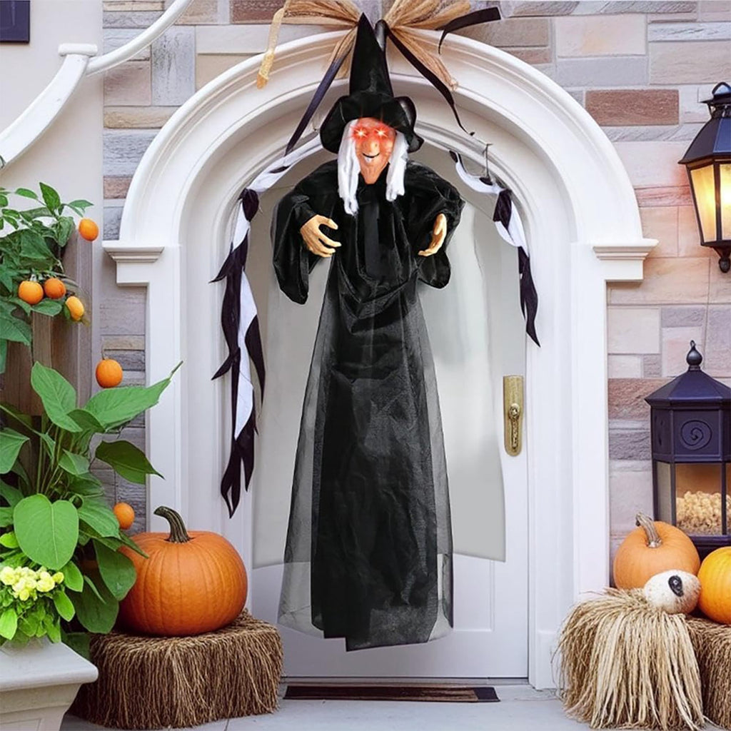 ZTTD Life Size Hanging Witch Halloween Decor (71 Inches) | Sound & Touch Activated Talking Halloween Decorations | Witch Props Excellent Choice for Haunted House | Indoor & Outdoor Animated Prop