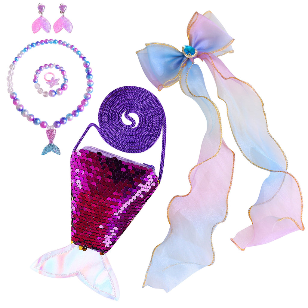 Princess Mermaid Costume for Girls Ariel Dress up Kids Cosplay Outfit with Accessories 2-10Years
