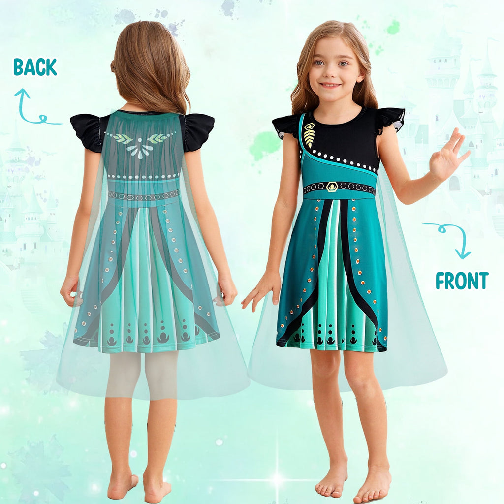Benylion Girls Ice Princess Dress Halloween Cosplay Costumes With Tulle Cape Kids Birthday Party Dress up Outfit for 7-8 Years