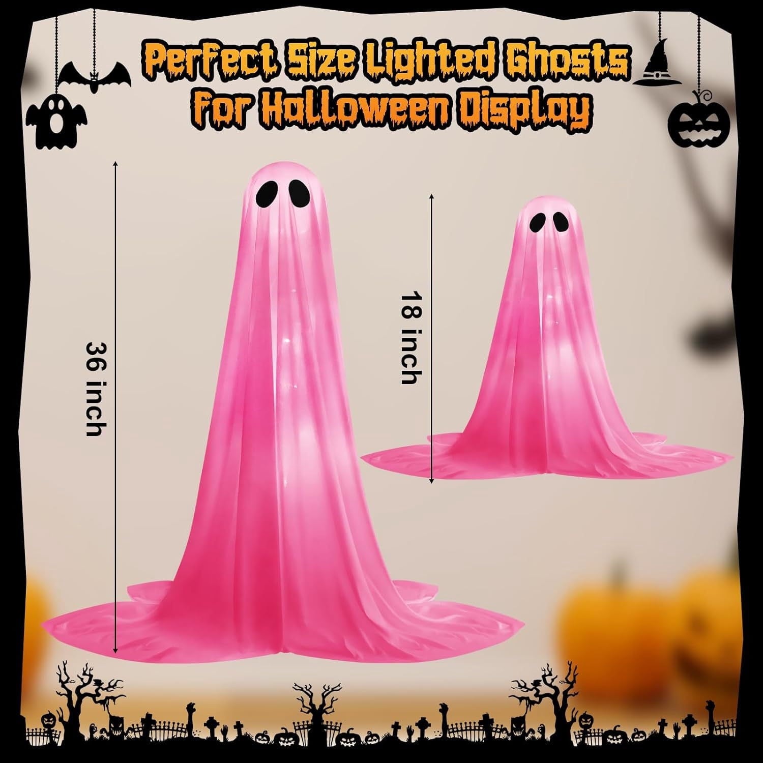 Inflatable Ghost Halloween Decor - Adorable LED Light-Up Ghosts for Outdoor Halloween Parties, Perfect for Front Yard Displays, Porch Decoration, and Holiday Styling