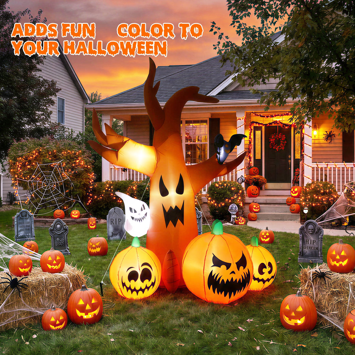 MAGOTAN 5 FT Halloween Inflatables Cape Pumpkin Outdoor Decorations Cape Pumpkin Halloween Inflatable Blow Up Halloween Cape Pumpkin Decoration Build-in LED Lights